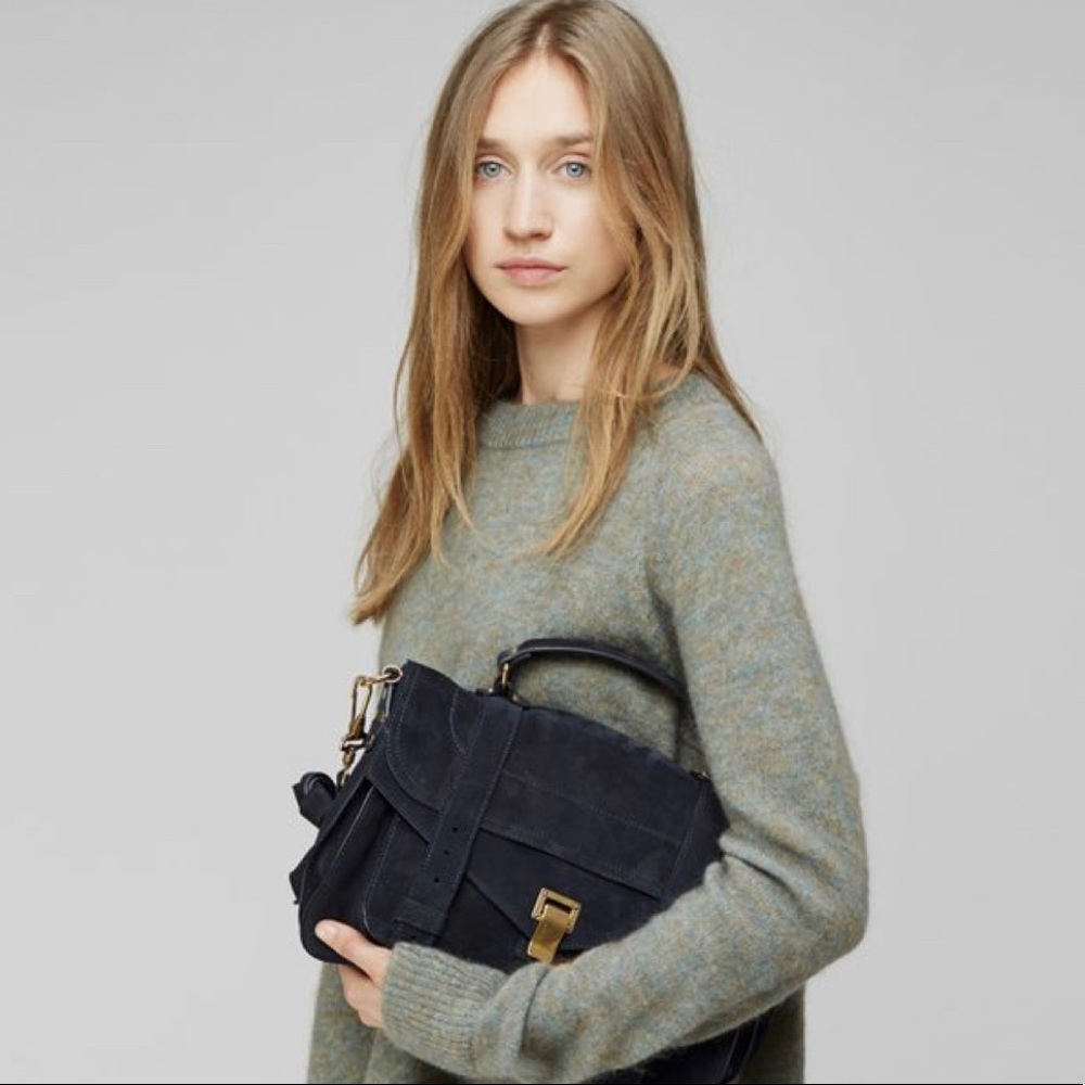 Proenza Schouler PS1 Medium Navy Suede Gold HW